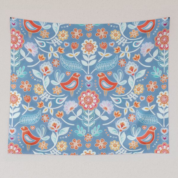 Item preview, Happy Folk Summer Floral on Light Blue designed and sold by micklyn.
