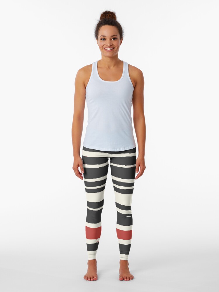 Thumbnail 1 of 5, Leggings, Abstract Black Red Stripe designed and sold by MyArt23.