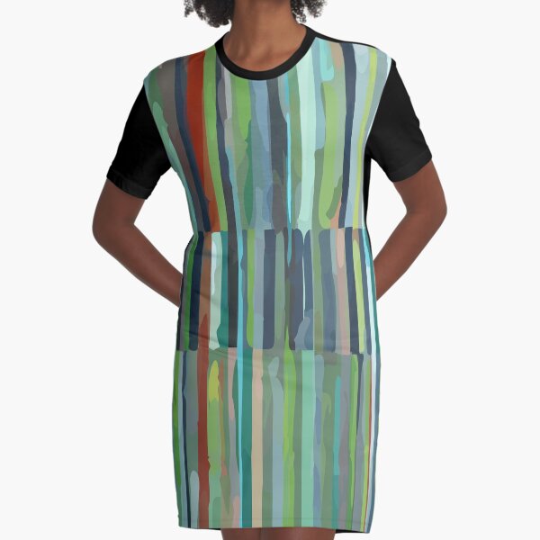 Green Etchnic Scandinavian Vertical Line Graphic T-Shirt Dress