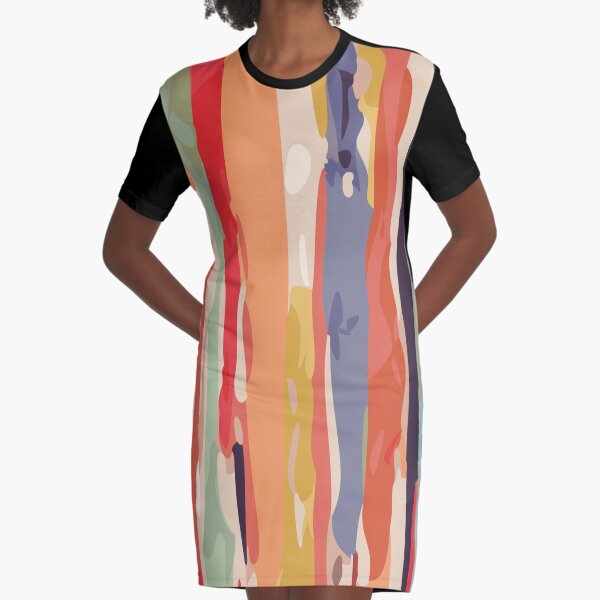 Abstract Vertical brush in MultiColor Graphic T-Shirt Dress
