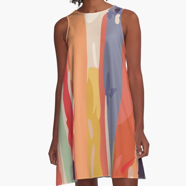 Abstract Vertical brush in MultiColor A-Line Dress