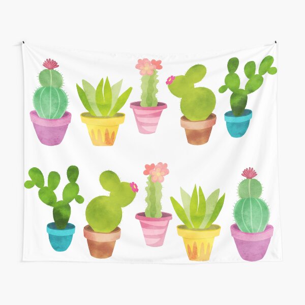 Cactus In Colorful Pots Tapestry