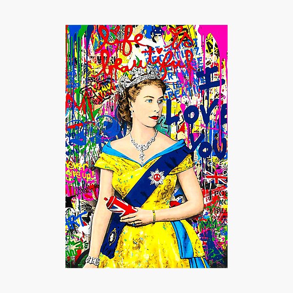 Aperçu de l'œuvre Style de graffiti d'art de la reine Elizabeth II créée et vendue par SharpWallArts.