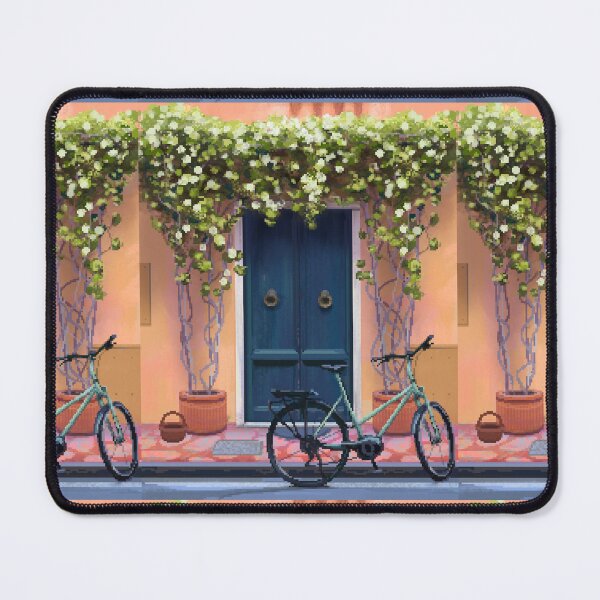 Item preview, Pixel Art Coastal Town Door With Bike designed and sold by MisuWinArt.