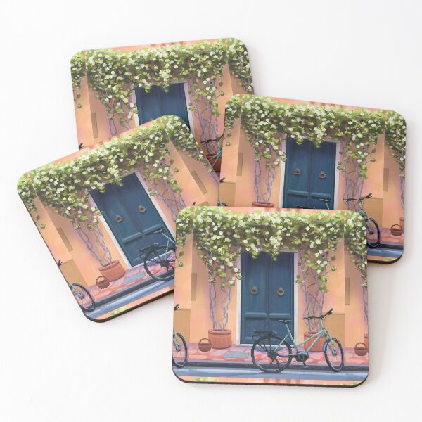 Item preview, Pixel Art Coastal Town Door With Bike designed and sold by MisuWinArt.