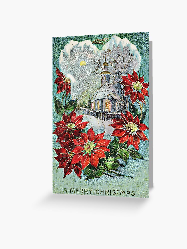 Christmas Vintage Postcard with Postage Stamps Poster