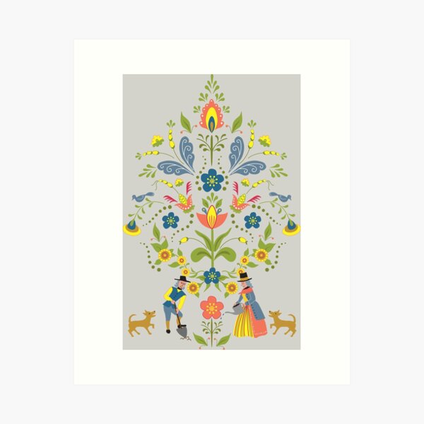 Item preview, Swedish Garden Folk Art Style Flowers and Dogs designed and sold by vinpauld.