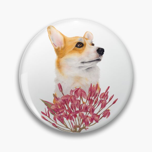 Artikelvorschau, Corgi mit rosa Blüten entworfen und verkauft von nadiaham.