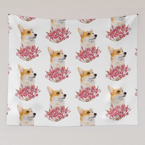Item preview, Corgi with pink flowers designed and sold by nadiaham.