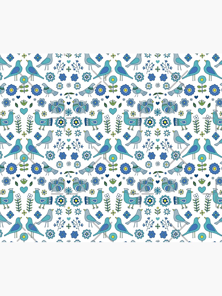 Thumbnail 5 of 5, Shower Curtain, Scandi Folk Birds - blue and white - Scandinavian folk art pattern by Cecca Designs designed and sold by Cecca-Designs.