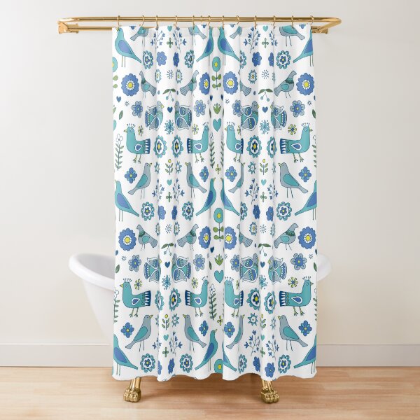 Item preview, Scandi Folk Birds - blue and white - Scandinavian folk art pattern by Cecca Designs designed and sold by Cecca-Designs.