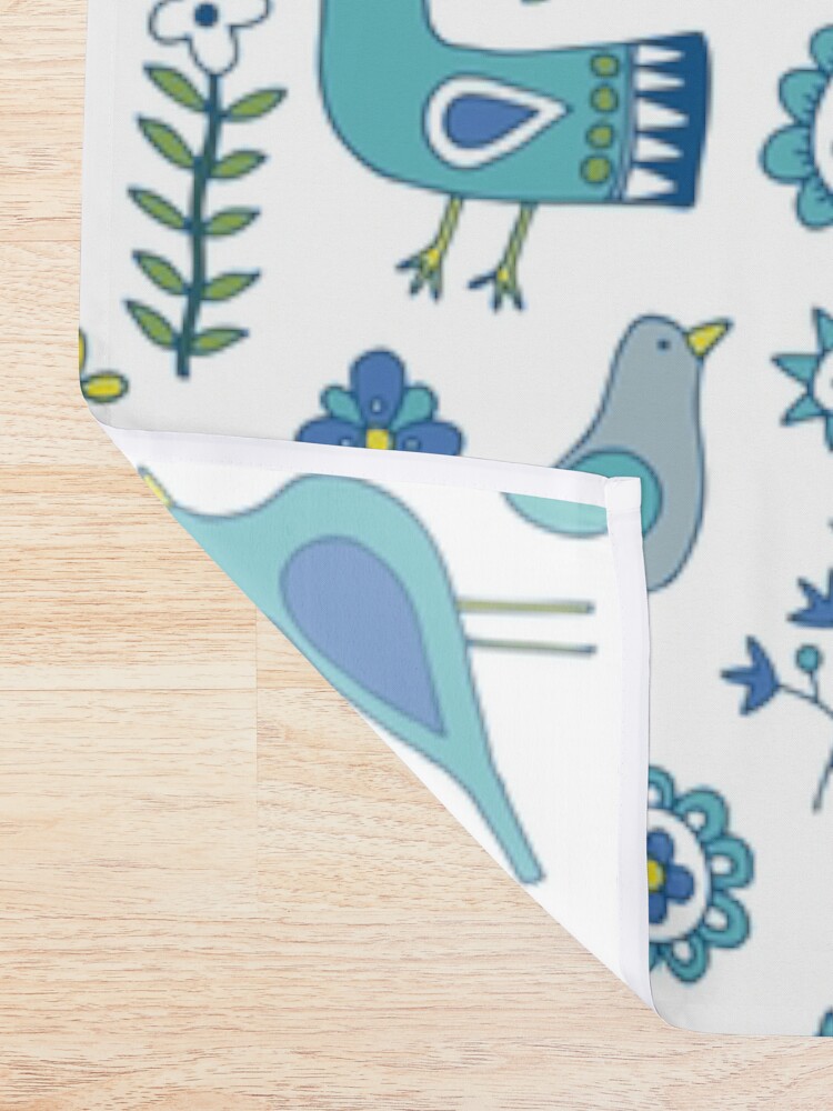 Thumbnail 2 of 5, Shower Curtain, Scandi Folk Birds - blue and white - Scandinavian folk art pattern by Cecca Designs designed and sold by Cecca-Designs.