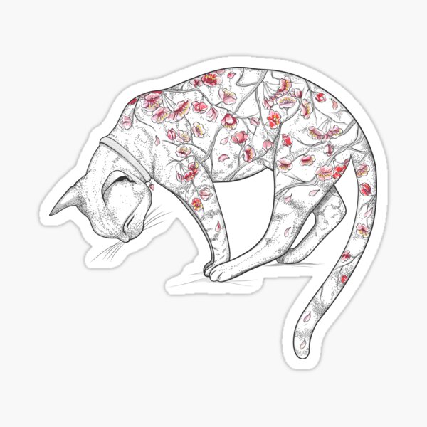 Cat in Sakura Tattoo Sticker
