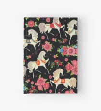 Dancing Horse with Red Rose Flower in Black Background Pattern Hardcover Journal