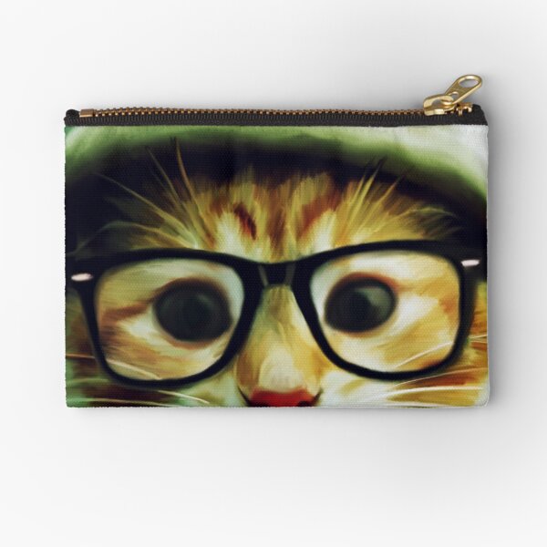 Vintage Cat Wearing Glasses Zipper Pouch