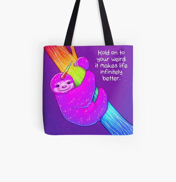 "Halt dein Weird" Rainbow Slhoothorn fest Allover-Print Tote Bag