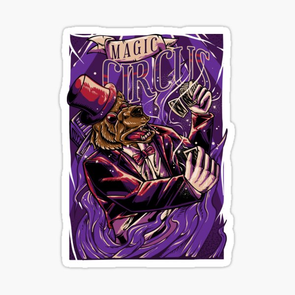 red bear plays circus magician Sticker