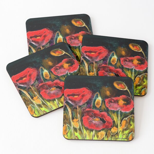Item preview, Red Poppies on Black Background designed and sold by CarolineLembke.
