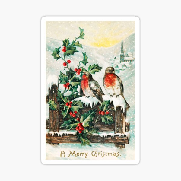 Item preview, Merry Christmas vintage with ilex and robins designed and sold by cybermum.