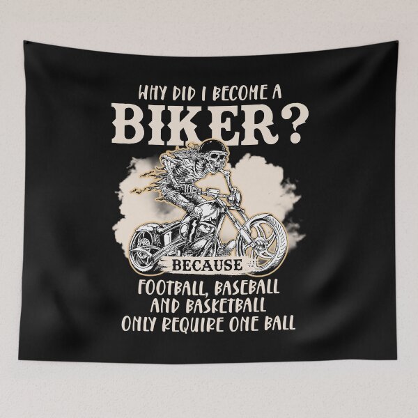 Item preview, Why Did I become a biker because football baseball and basketball only require one ball funny vintage skull motorcycle skeleton designed and sold by beckadamr.