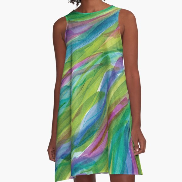 Colorful Tropical Fish Wave A-Line Dress