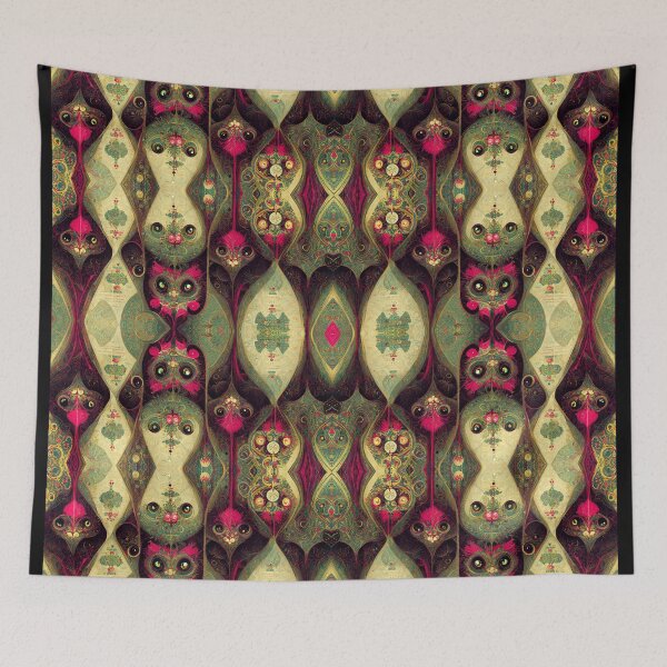 Item preview, Faded Green Wash with Pink owl feathers, Gold Motif designed and sold by MysticAlgorithm.