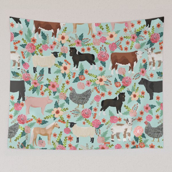 Item preview, Farm animal sanctuary cow pig horse goat sheep pet floral pattern gifts designed and sold by PetFriendly.