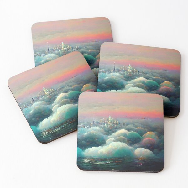 Item preview, City Hidden in Cotton Candy Clouds Abstract AI Generated Art designed and sold by MeAI-Art.