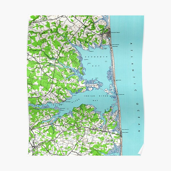 Rehoboth Beach & Bethany Beach Delaware Map (1938) Poster
