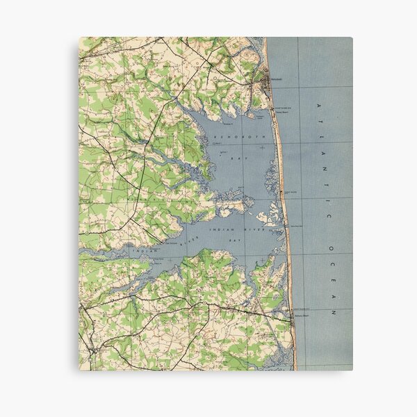 Vista previa del artículo con la obra «Mapa de Vintage Rehoboth & Bethany Beach DE (1944)», diseñado y vendido por BravuraMedia.