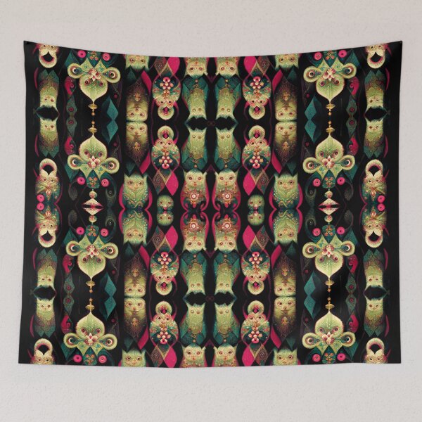 Item preview, Hot Pink on Teal Blue Green Owls Yellow Gold Motif designed and sold by MysticAlgorithm.