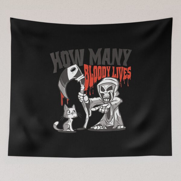 Item preview, Grim Reaper Cat How Many Bloody Lives designed and sold by Jackwidforss.