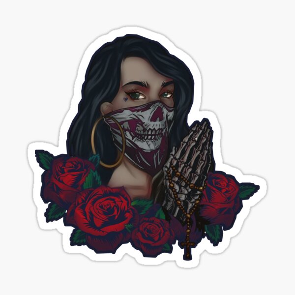 Praying Skeleton Hands Girl - Black Sticker