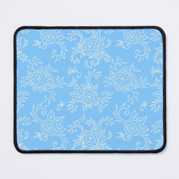 Item preview, Bohemian Rose Mood - Whimsical Flower Ornament - Brightly Sky Blue White Line Art designed and sold by GrandTartaria.