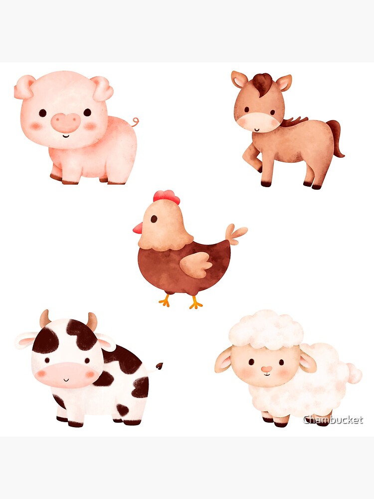 Cute adorable farm animals pack stickers Poster for Sale by