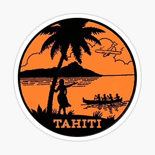 TAHITI VINTAGE VOYAGE CANOE MER Sticker