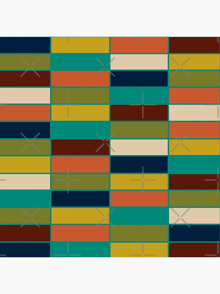 Mid Mod Blocks  - Mid-century Modern Geometric Retro Checked Pattern in Olive, Mustard, Teal, and Orange by kierkegaard