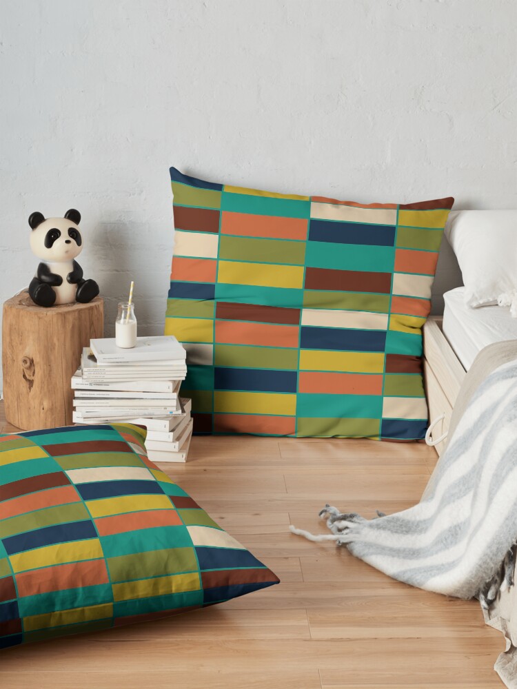 Alternate view of Mid Mod Blocks - Mid-century Modern Geometric Retro Checked Pattern in Olive, Mustard, Teal, and Orange Floor Pillow