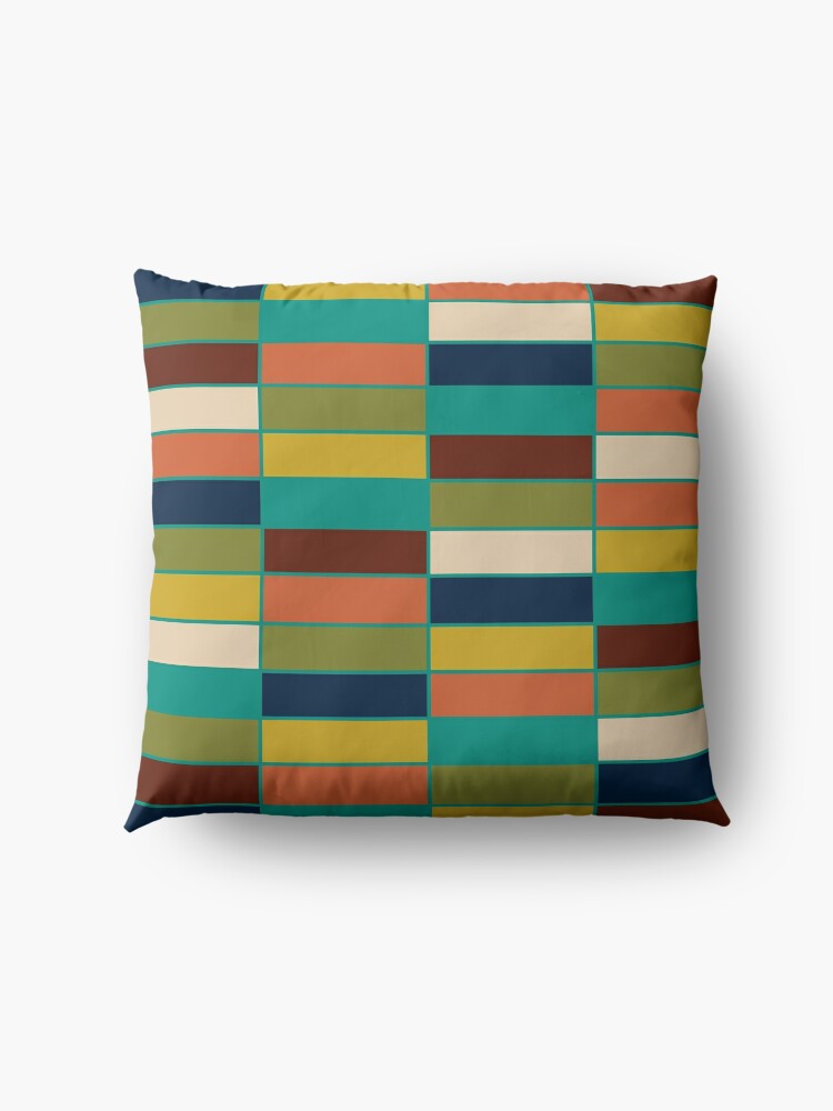 Alternate view of Mid Mod Blocks  - Mid-century Modern Geometric Retro Checked Pattern in Olive, Mustard, Teal, and Orange Floor Pillow