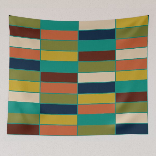 Item preview, Mid Mod Blocks  - Mid-century Modern Geometric Retro Checked Pattern in Olive, Mustard, Teal, and Orange designed and sold by kierkegaard.