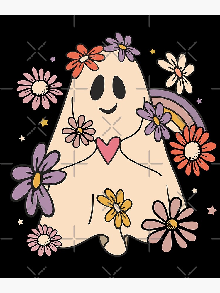 Cute Floral Ghost with Cup · Creative Fabrica