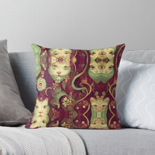 Item preview, Kitten Cat Sage Green Dream on Burgundy Red Floral Motif designed and sold by MysticAlgorithm.