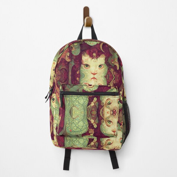 Item preview, Kitten Cat Sage Green Dream on Burgundy Red Floral Motif designed and sold by MysticAlgorithm.
