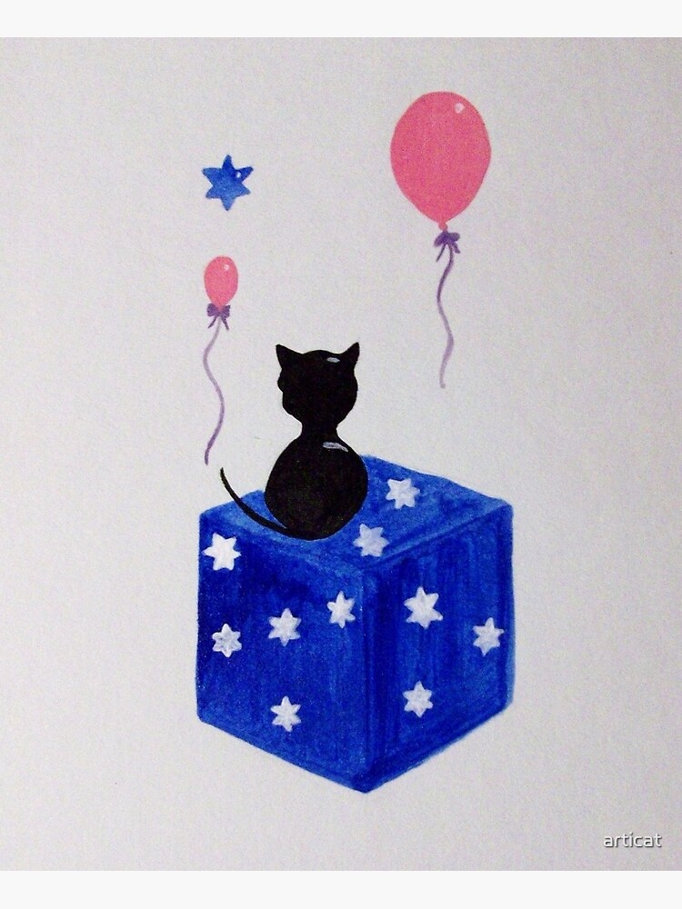 Carte De Vœux Ballons Anniversaire Carte De Cadeau Chat Chaton Noir Bleu Rose Par Articat Redbubble
