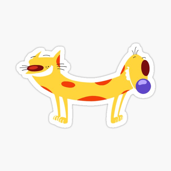 "Catdog" Cartoon, Cat, Dog, Funny, Yellow, Mustard, Pet, Silly, 90s, Silly, Humor, Nineties, Pets, Hybrid Sticker
