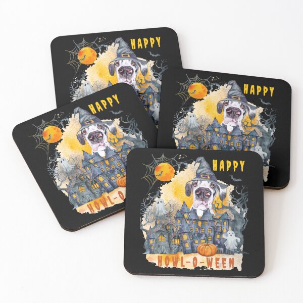 Item preview, Great Dane Happy Howl-o-ween Ghost Houses Funny Watercolor  designed and sold by Cuddlythopia.
