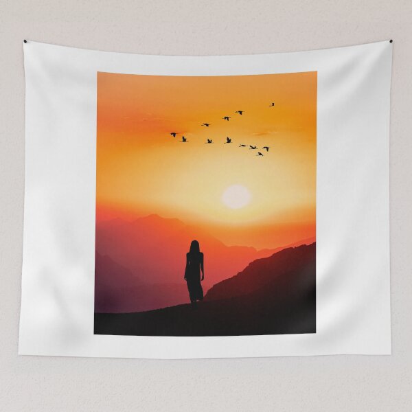 Item preview, sun sat with girl and birds and hill designed and sold by Paramita Sen.