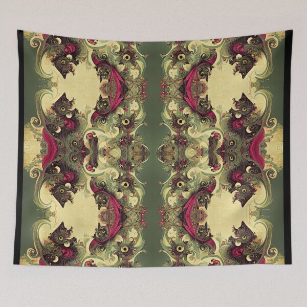 Item preview, Victorian Burgundy Red Floral Motif with Brown Coffee Owl Eyes on Sage Green Parchment designed and sold by MysticAlgorithm.