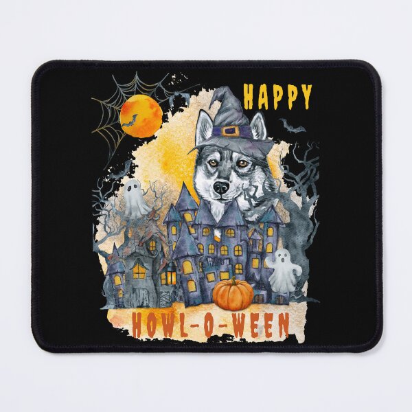 Item preview, Siberian Husky Happy Howl-o-ween Ghost Houses Funny Watercolor designed and sold by Cuddlythopia.