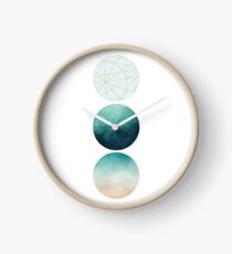 Geometric Circles in aqua, teal and rose gold. Clock